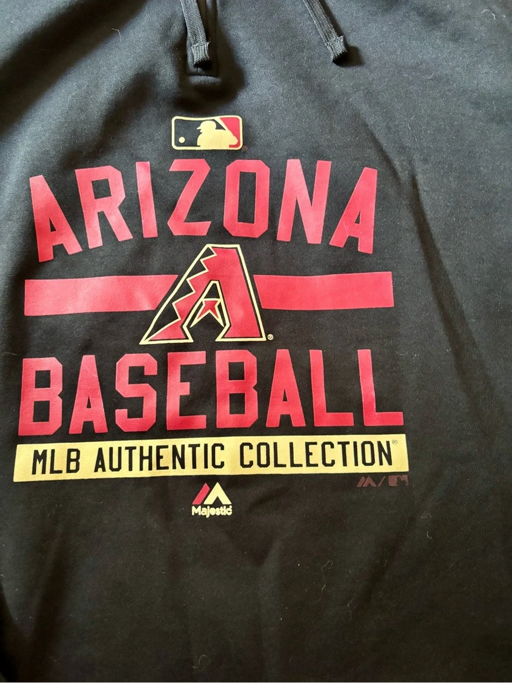 Majestic Black Arizona Baseball Pullover Hoodie with Red Print